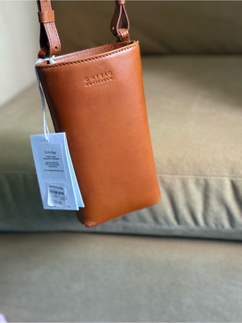 O My Bag Tan Leather Mini Crossbody Phone Bag